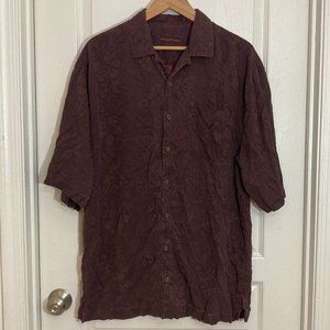 Tommy Bahama | 100% Silk Button Up Shirt / Collared Polo | Maroon W Flowers | LT